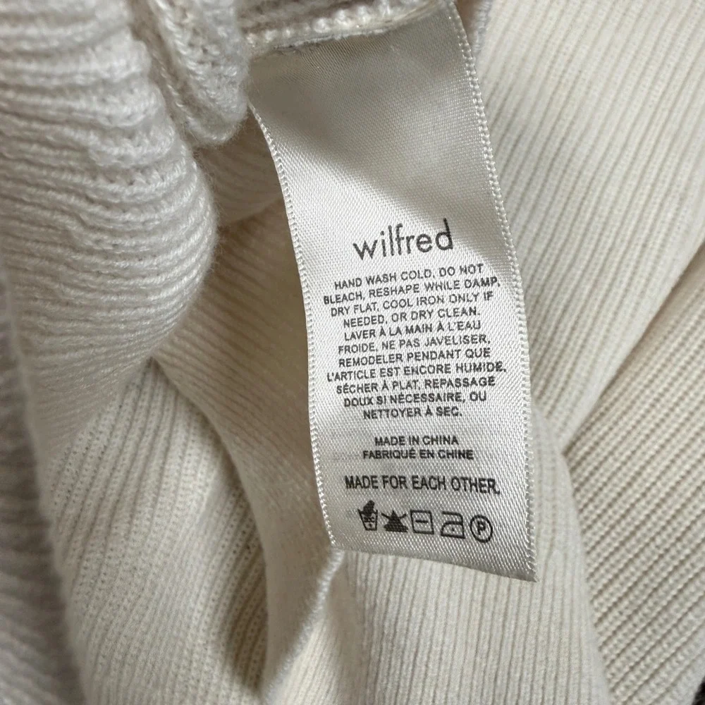 Wilfred Large Sweater Cream Ribbed Knit Merino Wool Cotton  Boxy  Long Sleeves